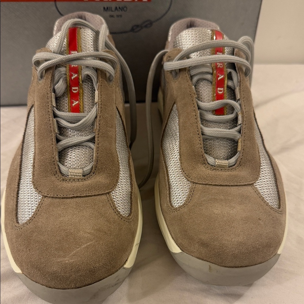 Prada Men's Tan and Gray Sneakers - Picture 2 of 9
